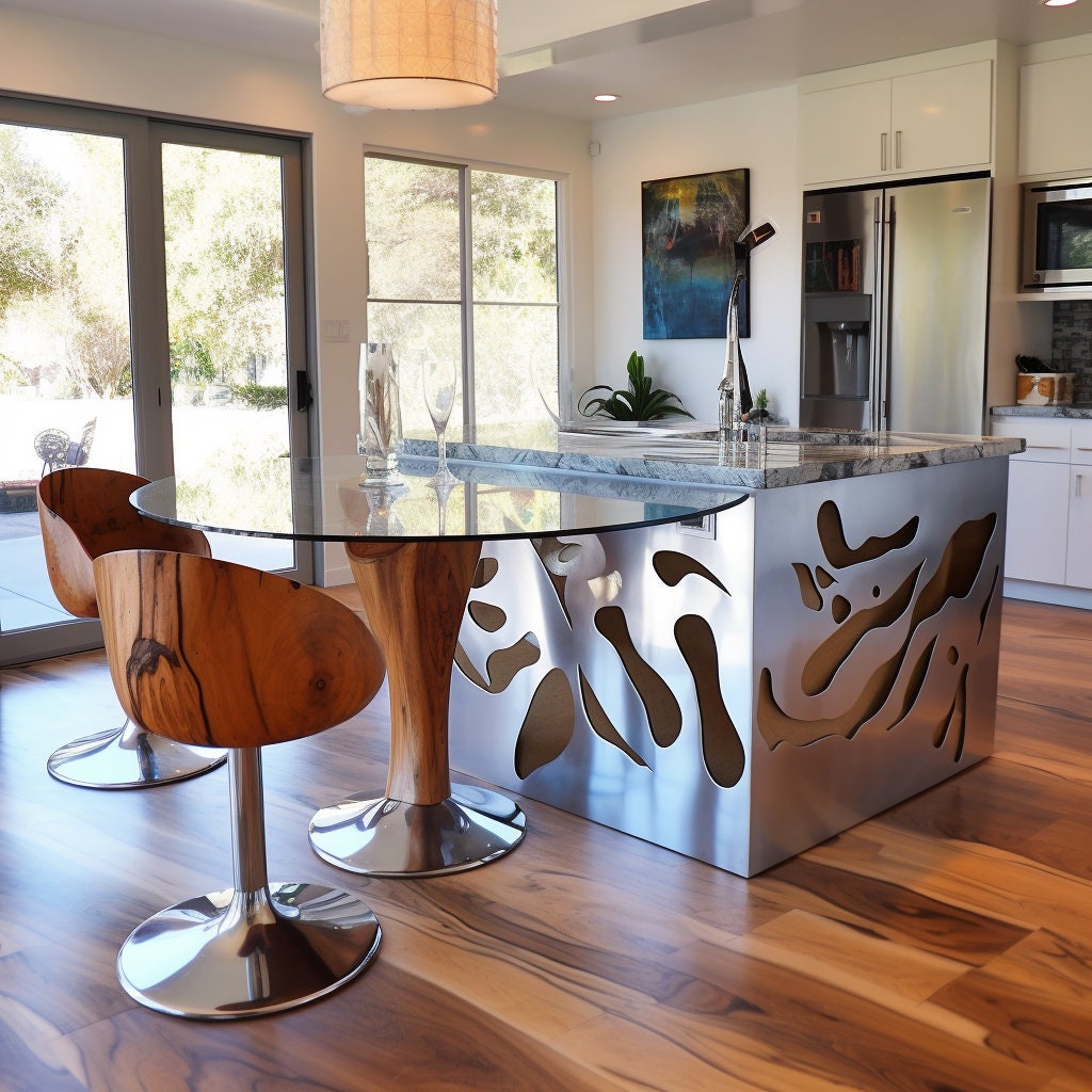 Abstract Stainless Steel Kitchen Island