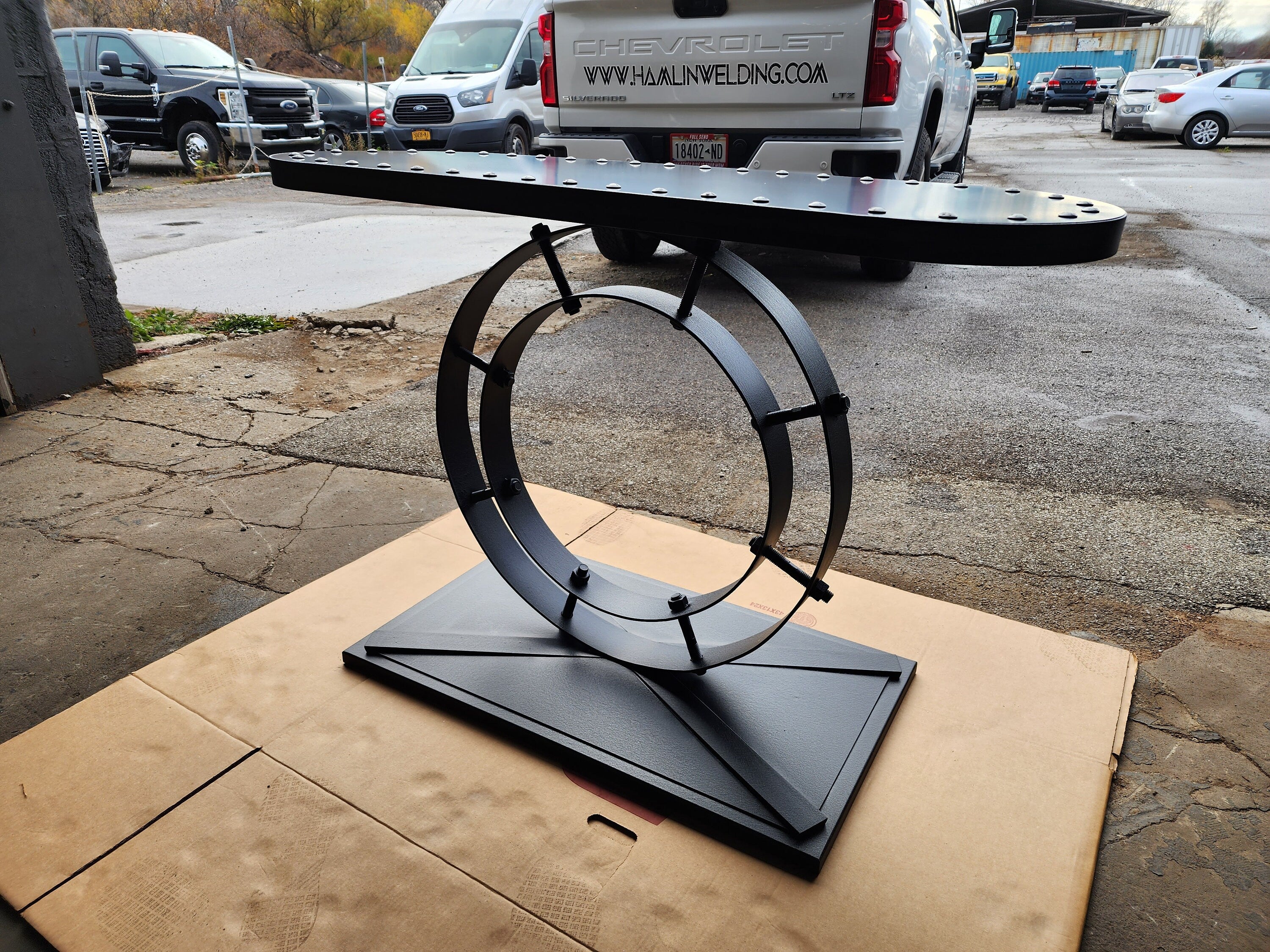Industrial Ring Console or Entry Table