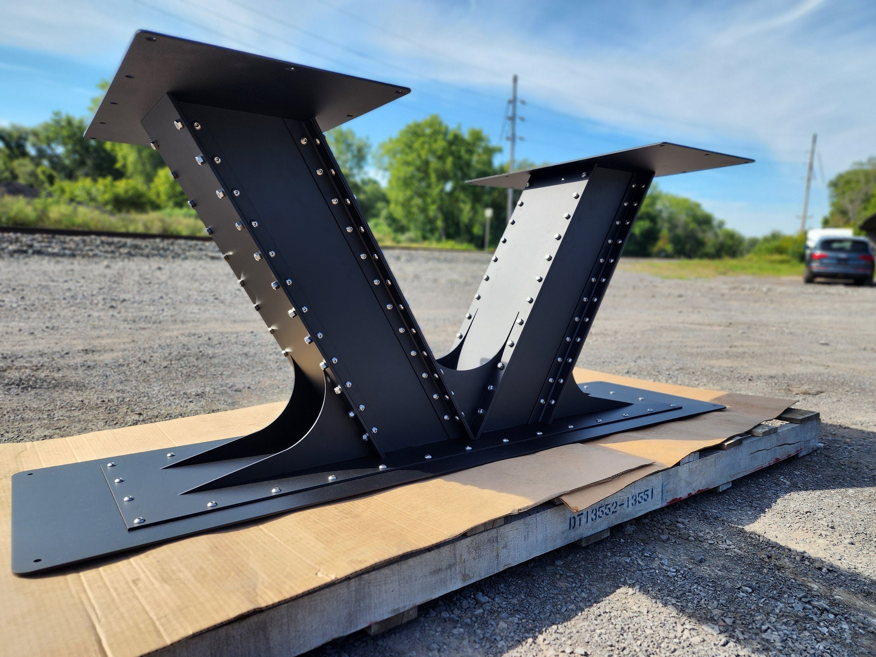 V Shape Industrial I-Beam Style Steel Table Base 58" Long x 30" Wide x 28" Tall *Made To Order*
