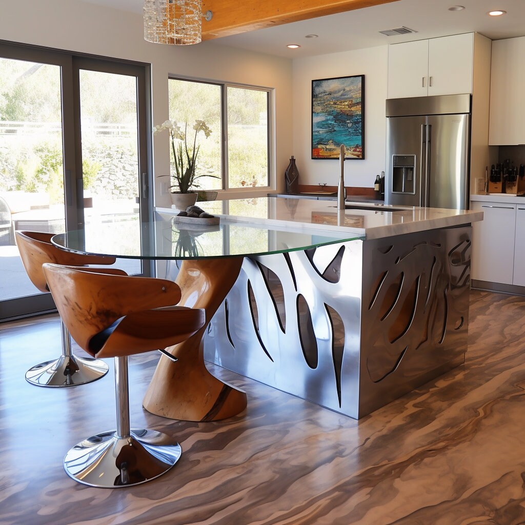 Abstract Stainless Steel Kitchen Island