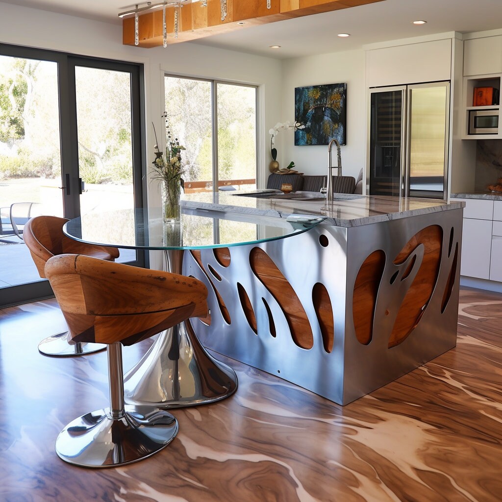 Abstract Stainless Steel Kitchen Island