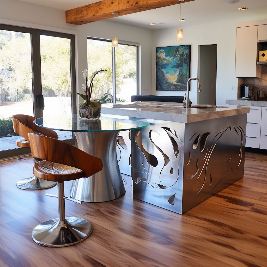 Abstract Stainless Steel Kitchen Island